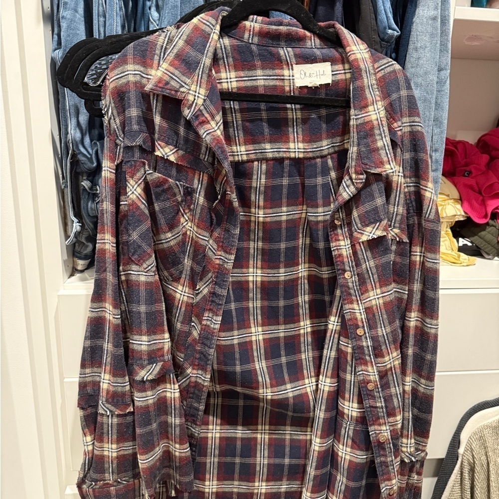 Oli & Hali Red and Blue Oversized Button Down Shirt